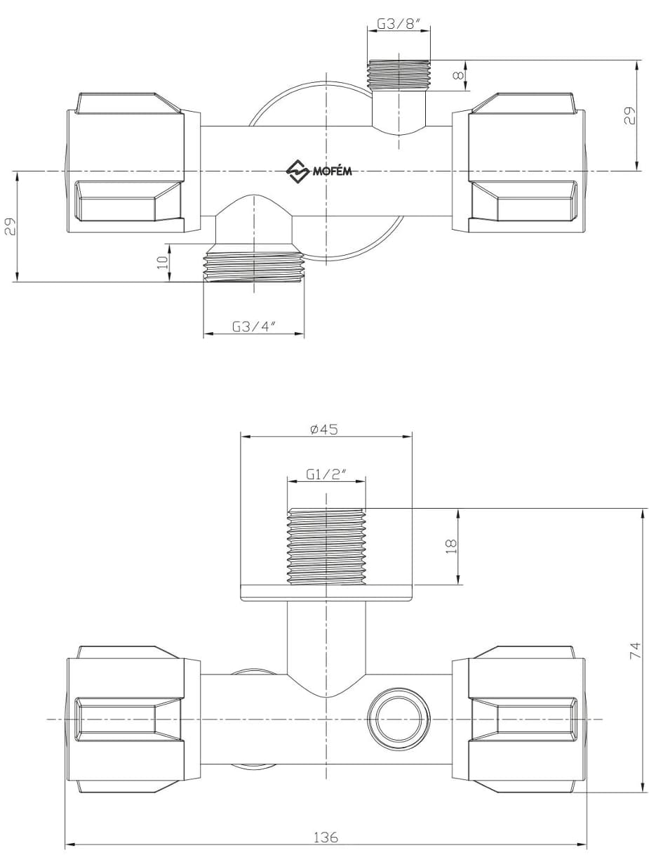 MOFEM Rohový ventil 163-0043-00, rozmery, TERMOobchod